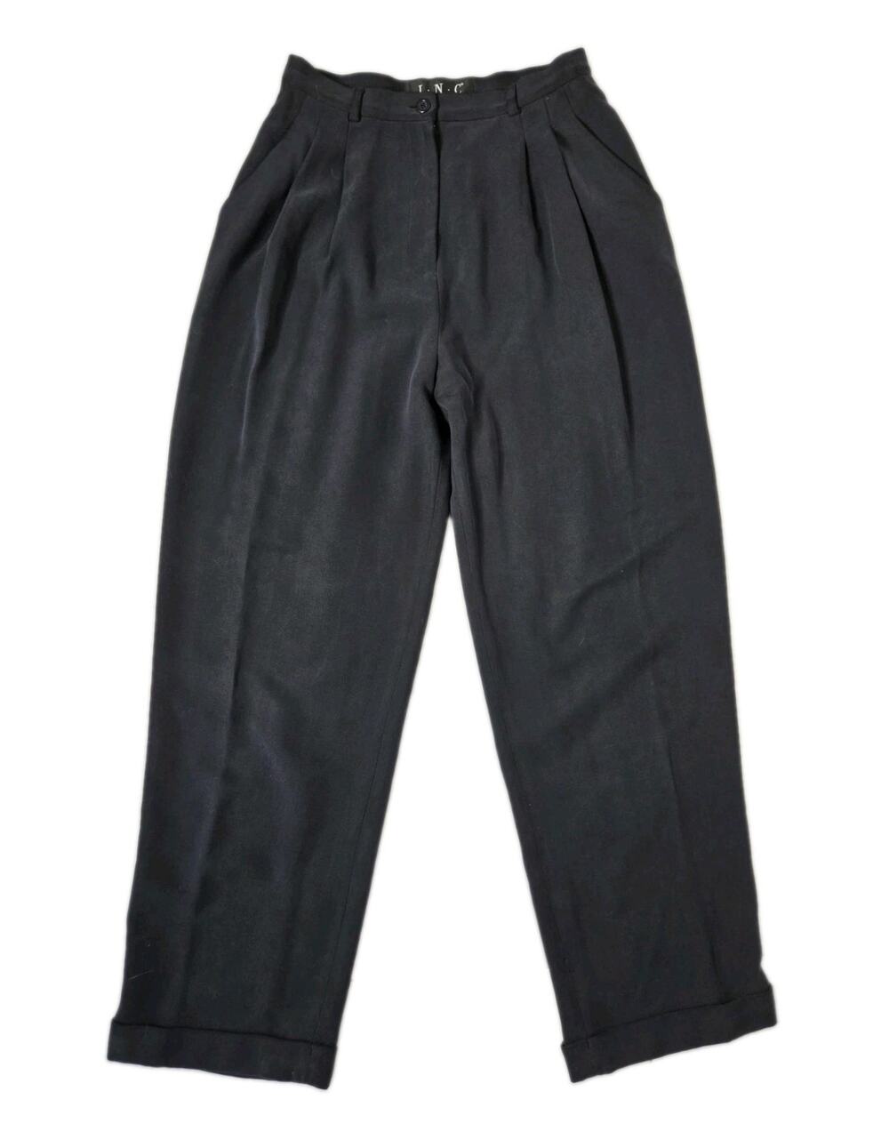 VTG INC International Concepts Silk Pleated Trousers Navy High Rise Cuffed 10